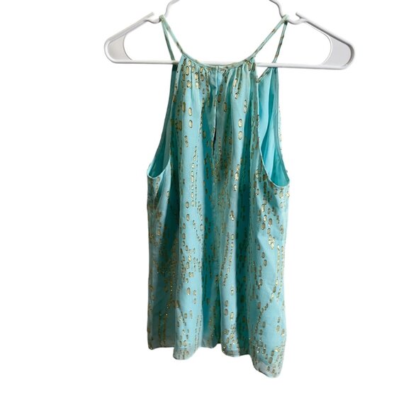 Lilly Pulitzer S Del Mar Gold Sequin Blue Sleeveless Halter Tank Top - Picture 5 of 5